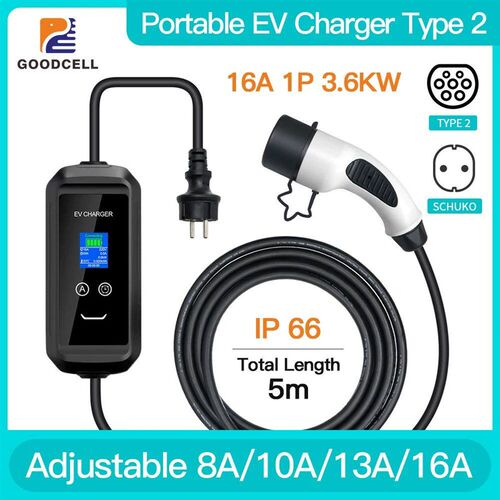 Switchable Current 8A/10A/13A/16A 1 Phase EV Portable Charge