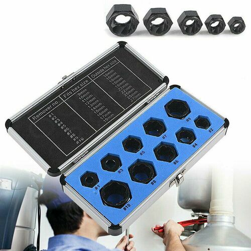 10pcs 9-19mm Damaged Nut Bolt Remover Kit Stud Extractor Bro