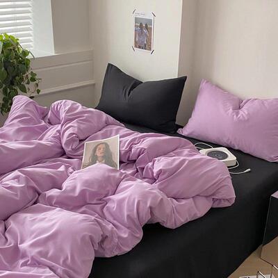 4pcs Home Linens Contrast Duvet Cover Set Summer Bedding Pil