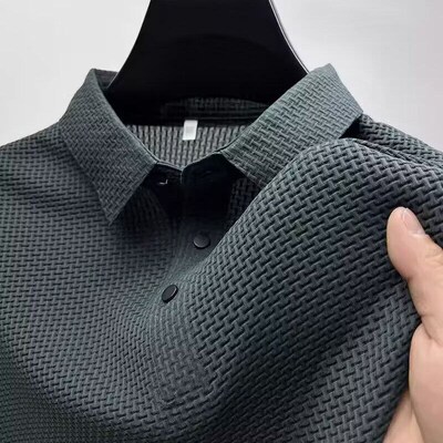 Light Mature Style Thin Ice Silk Mens Lapel Short-sleeved S