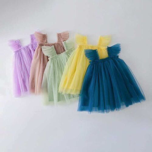 Summer New Small Flying Sleeve Girls Mesh Dress Dress Strap