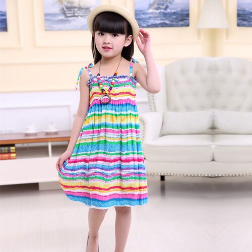 2023 Summer Girls Floral Dress Sling Ruffles Bohemian Beach