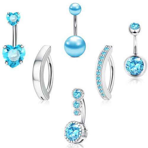 6Piece Basic Piercing Set with Zirconia Belly Button Rings S