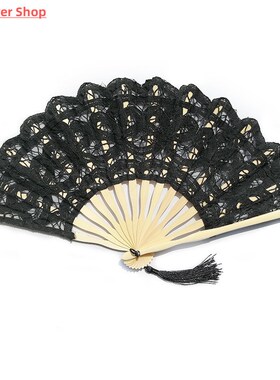 Vintage bamboo and wood lace folding fan Palace embroidery
