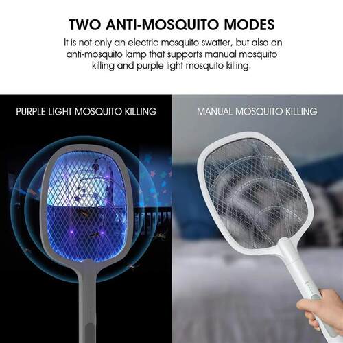 2 in 1 Electric Fly Swatter UV Led Mosquito Killler with Bas