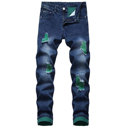 2022 High Men Casual Black Jeans Paint Slim Straight Hole Bi