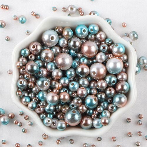 Mix Size 10g With Hole Colorful Pearl Beads Round ABS Imitat
