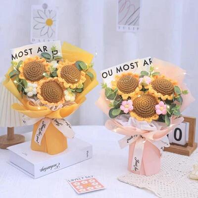 Finished Crochet Flowers Bouquet Handmade SunFlower Bouquet