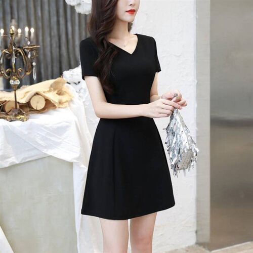 Skirt New Black Short-sleeved Dress Womens Summer A- line T