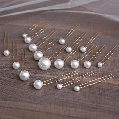 Women U-shaped Pin Metal Barrette Clip Hairp Simulated Pearl