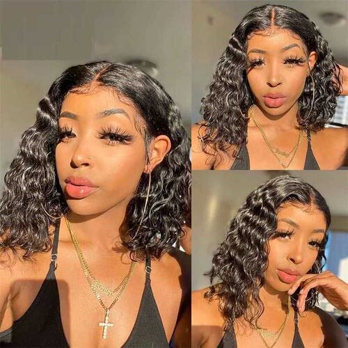 Deep Curly Short Bob Wig Human Hair Wigs Brazilian 13x5x1 La