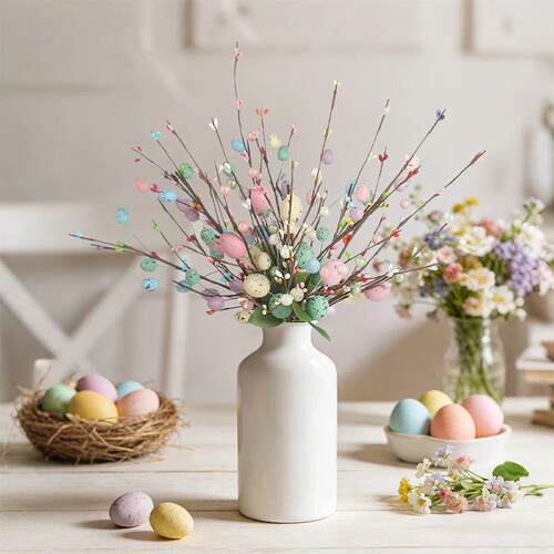 Artificial Easter Flower Easter Colorful Egg Berries Decorat