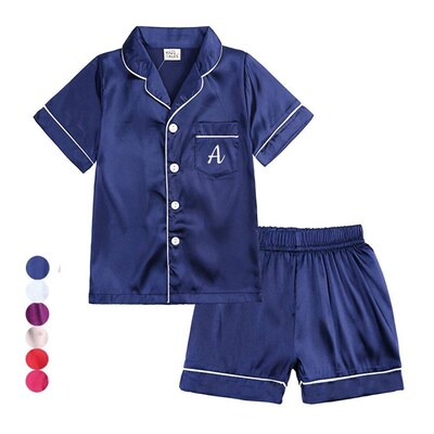 2024 Teenager Custom Summer Pyjamas Print Text Satin Childre