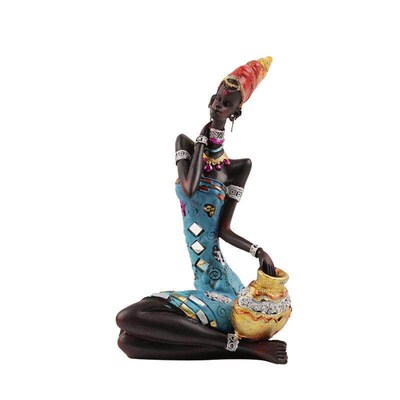 African Woman Figure Statue Resin Tribal Lady African Art