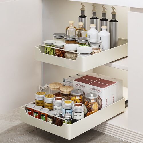 Non punching kitchen pull-out storage rack dish rack basket