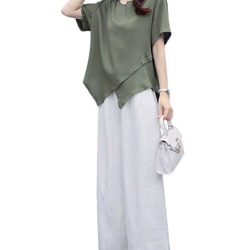 Cotton and linen pendent wide-leg pants suit, womens new st