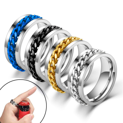 8mm Titanium Steel Rotatable Chain Rings for Men Women Anxie