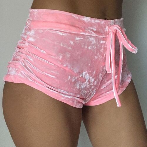 S-XL women velvet drawstring shorts plus size casual high wa