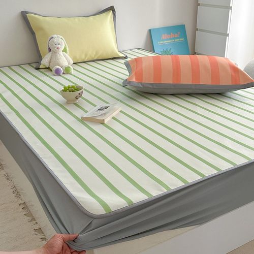 仙美拼色条纹高端劲凉冰丝凉席三件夏季裸睡空调软席加厚养生席