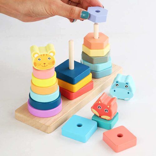 Anmal Shape 3 Set Column Chldrens Wooden Splced Buldng Bloc