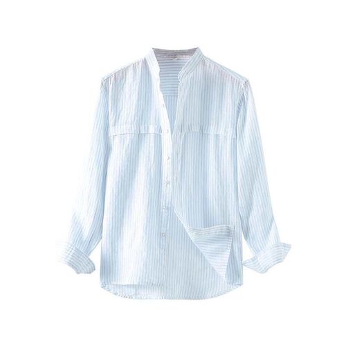 Spring new linen mens linen shirt casual stand collar long
