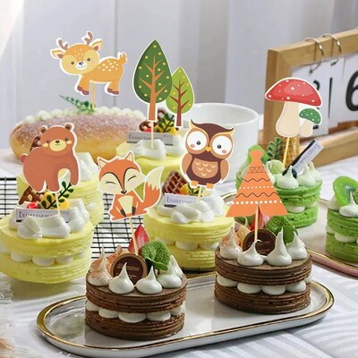 1set Forest Party Animal Cupcake Topper Cartoon Animals Them