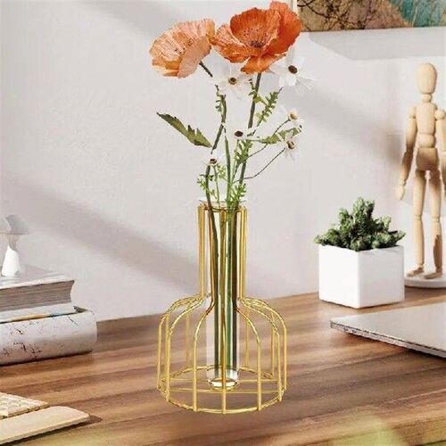 Metal Frame Vase Decorative Table Decor Glass Tube Vases