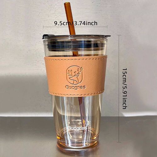 401ml-500ml High Beauty Wind Bamboo Glass Cup Summer Straw L