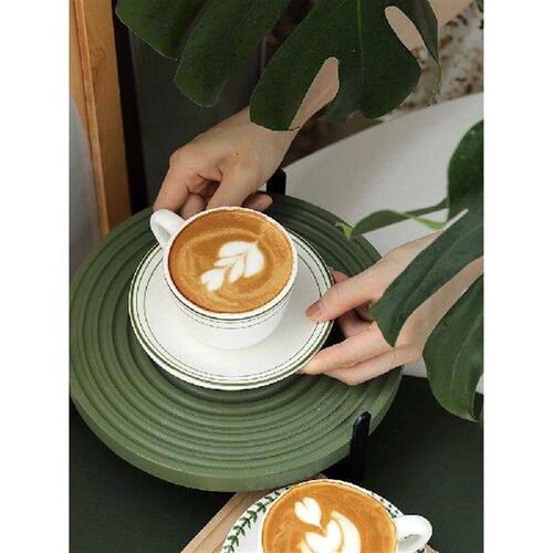 Ahunderjiaz-Green Rimmed Ceramic Mugs, Home Cup with