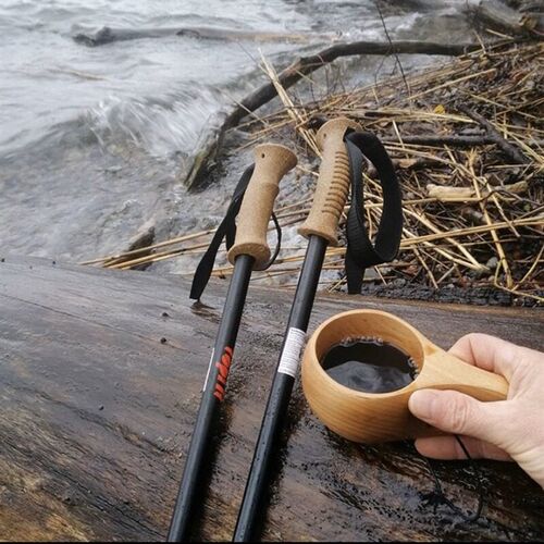 Finland Kuksa Portable Coffee Mug Rubber Wood Handle Two Hol