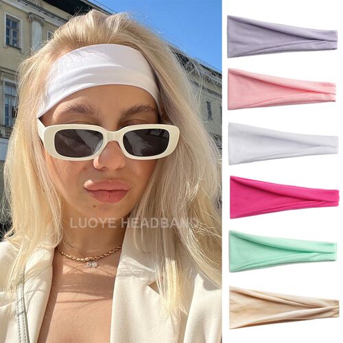 Solid Color Elastic Headband Wide Hair Band Makeup Hair Hoop - 封面
