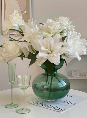 缪斯缇松绿色玻璃花瓶摆件水培唐棉创意葫芦形花器客厅玄关装饰