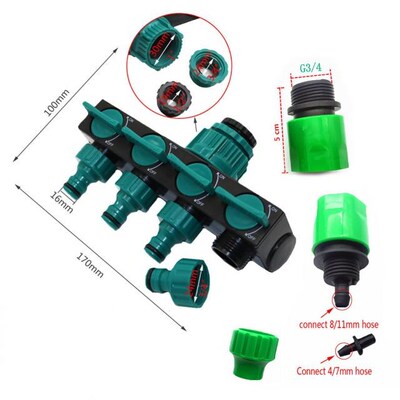 Garden Irrigation 4-way Tap Hose Splitter Garden Drip 4/7 or