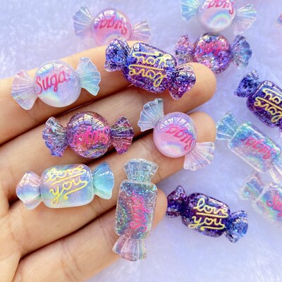 12Pcs New Cute Mini Mixed Candy 3D Resin Charms Flat Cabocho
