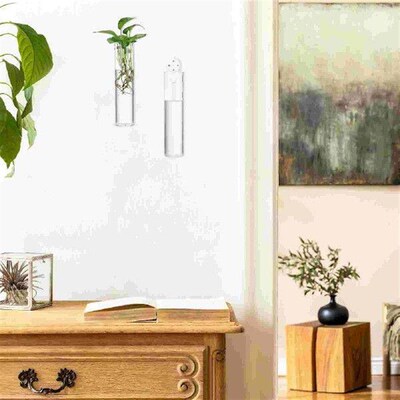 2 Pcs Glass Tube Wall Vase Flower Pot Terrarium Plants