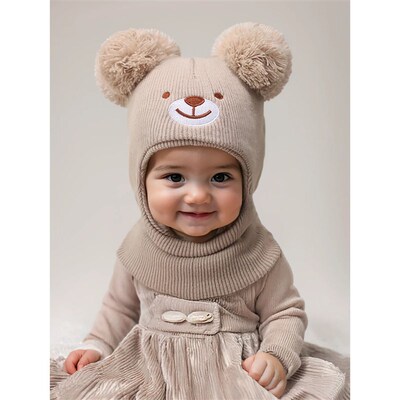 1 PCS 0-3Y Newborn black bear Embroidery Balaclava Ski Mask