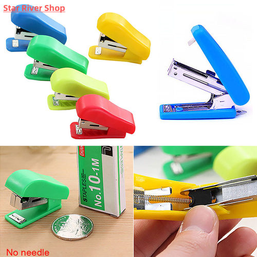 Random Color Stapler Solid Office Stationery Cute Mini Witho