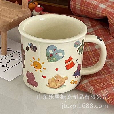Cartoon Printed Enamel Cup Childrens Milk Cup Household Wat