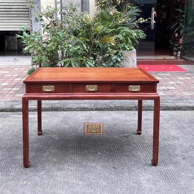 缅甸花梨中式红木书桌 大果紫檀独板写字桌 原木干泡茶桌 休闲桌