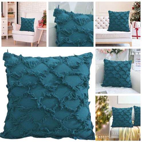 Cotton Linen Pillow Cover Cut Plaid Long Hair Pillow Cover