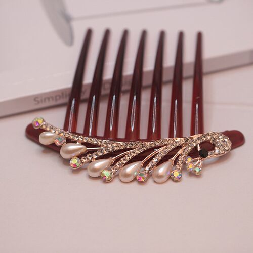 Pearl Seven-tooth Comb Hair Comb Inlaid Rhinestone Coil Hair