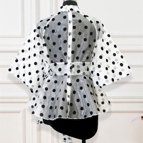 White Tops Women Half High Neck Half Sleeve See Through