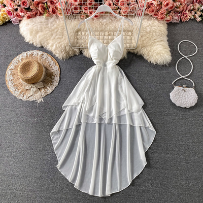 Summer Black/White Irregular Spaghetti Strap Long Dress