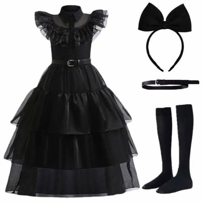 Wednesday Addams Cosplay Girl Dress Zombie Prom Party Dark