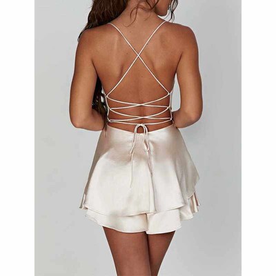 Women Solid Color Cami Playsuits Cowl Neck Sleeveless Short