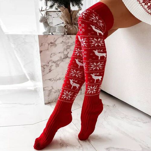 Winter Warm Knitted Women Stocking Beautiful Elk Snowflake J