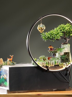 自带过滤特大号鱼缸客厅流水摆件循环水器生财装饰品乔迁新居礼品