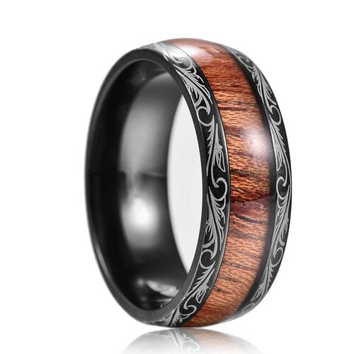 New Luxury 8mm Koa Wood Inlay Tungsten Celtic Ring For Men