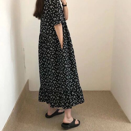 New Women Daily Baggy Floral Dress Lady Retro Versatile