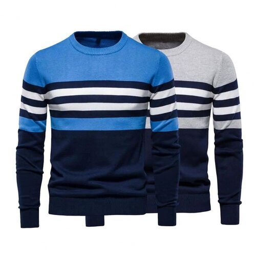 Men Sweater Elastic Cuff Crew Neck Anti-shrink Fit Winter Sw